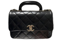 CHANEL Waxed Leather Handbag Shoulder Bag Crossbody Bag Medium Size Women's Black