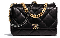CHANEL 19Bag Shiny Lambskin Mouth Cover Bag Crossbody Bag Extra Large Women's Black