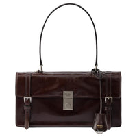 PRADA Calfskin Shoulder Bag Medium Size Women's Dark Brown