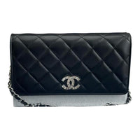 CHANEL WOC Sheepskin Handheld Shoulder Bag, Crossbody Bag Unisex Black Silver