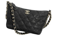 CHANEL Textured Cow Leather Hobo Bag Handbag Shoulder Bag Women's Black