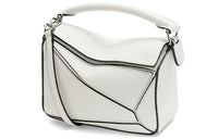 LOEWE Puzzle Soft Grain Cow Leather Shoulder Bag, Crossbody Bag, Handbag Mini Women's White
