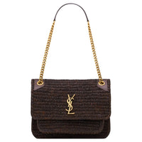 SAINT LAURENT Niki Raffia Crossbody Bag, Shoulder Bag Medium Size Women's Truffle Chocolate Brown