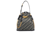 DIOR C'est Dior Oblique Print Cow Leather Patchwork Bucket Bag Portable Crossbody Bag Shoulder Bag Women's Blue