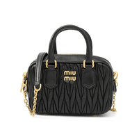 MIU MIU Arcadie Collection Matelassé Soft Sheep Leather Handbag, Shoulder Bag, Crossbody Bag Mini Women's Black