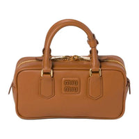 MIU MIU Arcadie Series Leather Bowling Bag Shoulder Bag Crossbody Bag Handbag Women's Cognac