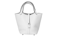 HERMES Picotin Lock Clemence Bullock Leather Basket Bag Handbag 18 Women's 0U New White