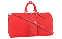 LOUIS VUITTON Keepall Taiga Leather With Monogram Canvas Handbag Crossbody Bag Travel Bag Unisex
