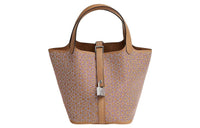 HERMES Picotin Swift Calfskin Basket Bag Handbag Bucket Bag 18 Women's Milk Tea Beige With Rose And White Accents