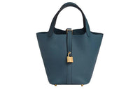 HERMES Picotin Lock Clemence Bullock Leather Basket Bag Handbag Bucket Bag Women's 7P Bleu De Prusse Prussian Blue