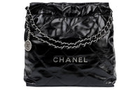 CHANEL 22Bag Smooth Finish Calfskin Tote Bag Shopping Bag Crossbody Bag Shoulder Bag Small Size Women's Black