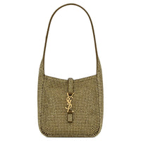 SAINT LAURENT LE5A7 Rhinestone Brocade Satin Handbag Shoulder Bag Women's Yellow Brown