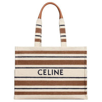 CELINE Fabric Handbag Tubas Women's Brown & White
