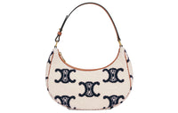 CELINE TriompheAVA Plush Fabric Shoulder Bag Handbags Women's Navy/Tan
