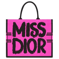 DIOR BookTote Embroidery Tote Bag, Shopping Bag, Handbag Large Size Women's Fuchsia & Purple