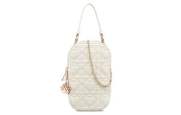 DIOR Lady Dior Sheepskin One Shoulder Crossbody Cell Phone Pouch Women's White