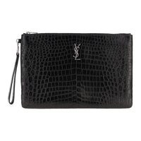 SAINT LAURENT Monogram Leather Clutch Women's Black