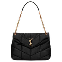 SAINT LAURENT PUFFER Lambskin Shoulder Bag Medium Size Women's Black