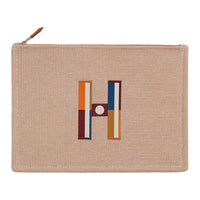 HERMES Cotton Storage Bags Clutches Large Size Women's Orange & Light Taupe