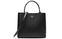 PRADA Double Cow Leather One Shoulder Handbag Women's Black