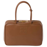 MIU MIU Beau Calfskin Bowling Bag Shoulder Bag Handbag Large Size Women's Cognac