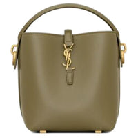 SAINT LAURENT Leather Bucket Bag, One Shoulder Handbag Mini Women's Elm Wood Color