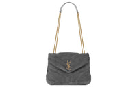 SAINT LAURENT LOULOU Calfskin Crossbody Bag, Shoulder Bag Women's Gray