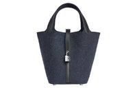 HERMES Picotin Lock Velvet With Swift Calfskin Bucket Bags Handbags Women's Midnight Blue & Black
