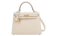 HERMES Kelly 25 Handbag Epsom 12 Nata White