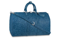 LOUIS VUITTON KeepallBandoulière Cow Leather Handbag Shoulder Bag Crossbody Bag Travel Bag Men's Blue