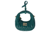 MIU MIU Wander Series Leather HOBO Handbag, Shoulder Bag, Crossbody Handbag Mini Women's Lagoon Blue