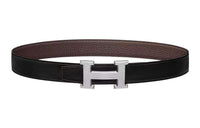 HERMES Cow Leather Belts Men's Black/Chocolate Width 3.2cm