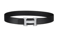HERMES Cow Leather Belts Unisex Black Width 3.2cm