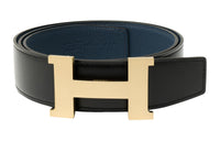 HERMES Togo Calfskin Double-Sided Leather Belt Leather Belts Men's Black/Prussian Blue Width: 3.8cm