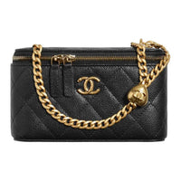 CHANEL 23P SS Litchi Grain Cow Leather Box Bag Crossbody Bags Shoulder Bags Small Size Women's Black