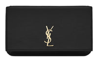 SAINT LAURENT Monogram Calfskin Smooth Finish Leather Crossbody Cell Phone Pouch Women's Black