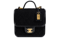 CHANEL Twill Velvet With Gold Metal Lipstick Bag Handbag Shoulder Bag Crossbody Bag Small Size Women's Black