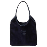MIU MIU Fabric Blended Material Tote Bag Shopping Bag Shoulder Bag Handbag Women's Marine Blue