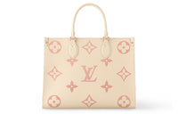 LOUIS VUITTON ONTHEGO Embossed Cow Leather Tote Bag, Shopping Bag, Handbag Medium Size Women's Cream White/Pink