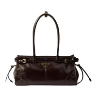 PRADA Leather One Shoulder Handbag Medium Size Women's Dark Brown