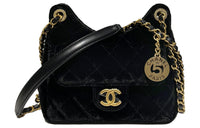 CHANEL Velvet Hobo Bag Crossbody Bag Shoulder Bag Women's Black