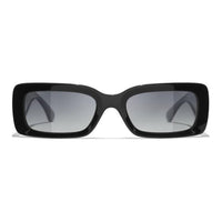 CHANEL Metal Acetate Rectangular Sunglasses Unisex Black