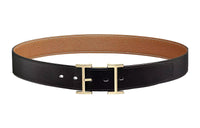 HERMES Leather Belts Men Black/Gold