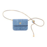 CHANEL Velour Chain Bag Shoulder Bag Crossbody Bag Regular Women's Denim Blue
