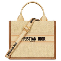 DIOR Embroidered Raffia Grass Shoulder Bag Crossbody Bag Handbag Small Size Women's Beige