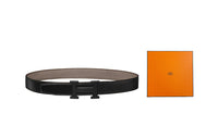 HERMES Togo Calfskin Belt Leather Belts Men's Black/Tin Gray Width: 3.2cm