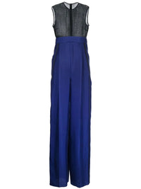 Ferragamo Two-tone Silk Jumpsuit Blue