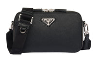 PRADA Brique Leather Crossbody Bag, Shoulder Bag Men's Black