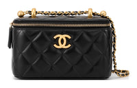 CHANEL Cow Leather Makeup Bag Box Bag Crossbody Bag Shoulder Bag Women's Black