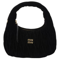 MIU MIU Wander Series Velvet Crescent Bag, Hobo Bag, Shoulder Bag, Crossbody Bag, Handbag Women's Black